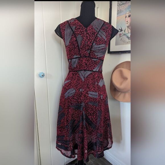 Reiss Black Red Loretta Flutter Sleeves Dress 2 Whimsigoth Fairy Grunge Witchy - Picture 7 of 11